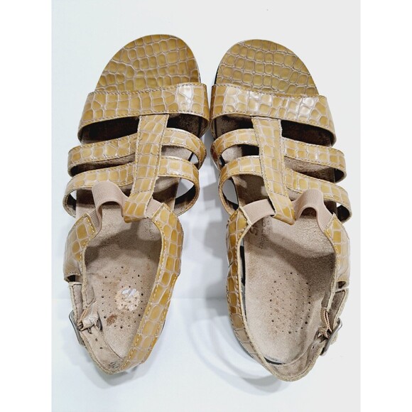 SAS Women's Size 8 Allegro Patent Leather Croc Slingback Low Heel Taupe Sandals - Picture 7 of 10